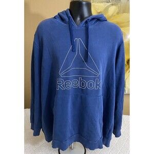 Reebok Blue Hoodie Graphic Logo Mens With Pockets Size 2XL